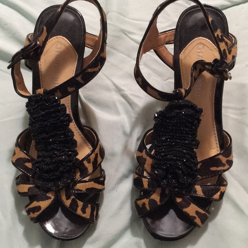 Gianni Bini Animal Print Cork Wedge Heels